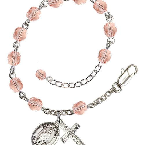 St. Amelia Pink October Rosary Bracelet 6mm