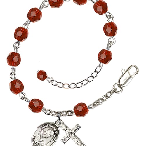 St. Philomena Red July Rosary Bracelet 6mm