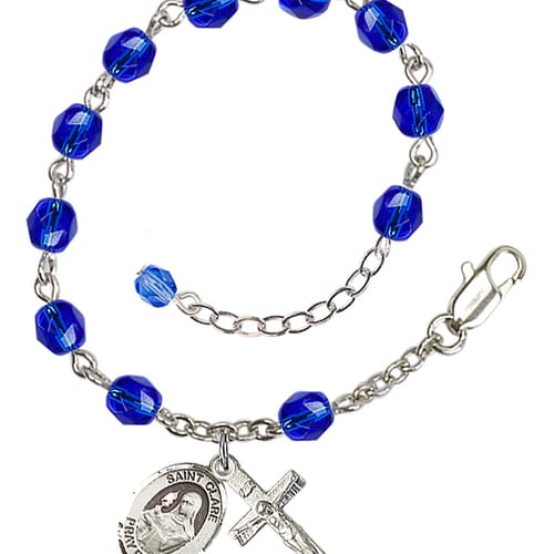 St. Clare Of Assisi Blue September Rosary Bracelet 6mm