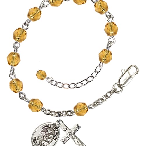 St. Anthony Of Padua Yellow November Rosary Bracelet 6mm