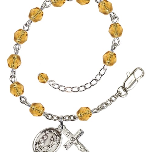 St. Cecilia Yellow November Rosary Bracelet 6mm