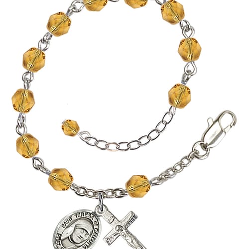 Blessed Teresa Of Calcutta Yellow November Rosary Bracelet 6mm