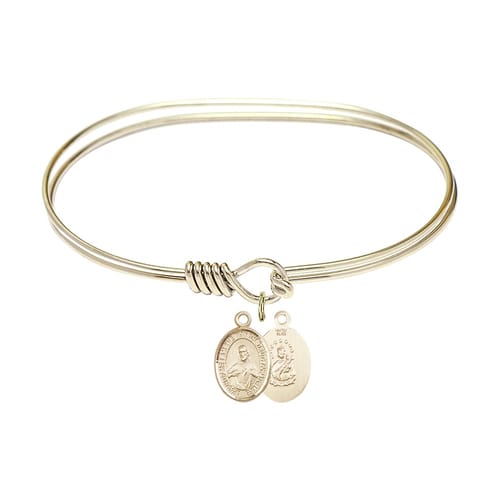 Adult 7&quot; Oval Gold Plated Bangle Bracelet with Scapular Charm