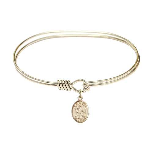 Adult 7&quot; Oval Gold Plated Bangle Bracelet with St. Isabella of Portugal Medal Charm