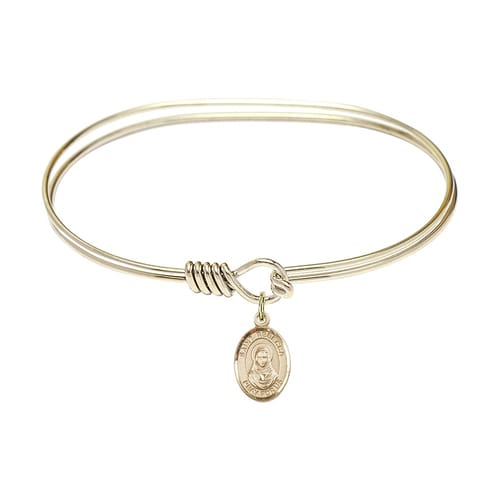 Adult 7&quot; Oval Gold Plated Bangle Bracelet with St. Rebecca Medal Charm