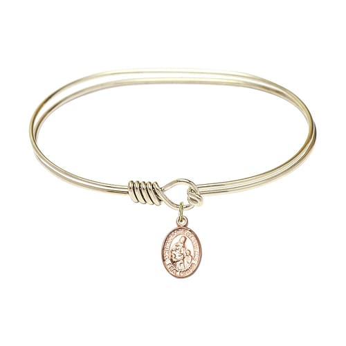 Adult 7&quot; Oval Gold Plated Bangle Bracelet with St. Margaret of Scotland Medal Charm