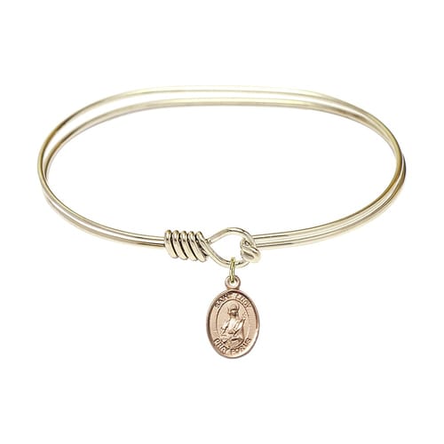 Adult 7&quot; Oval Gold Plated Bangle Bracelet with St. Lucy Medal Charm