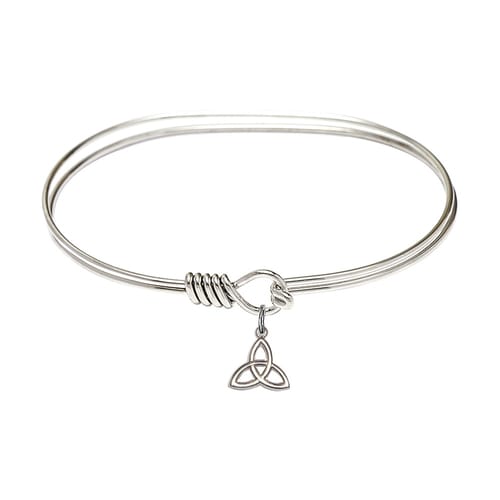 Adult 7&quot; Oval Rhodium Plated Bangle Bracelet with Trinity Irish Knot Charm