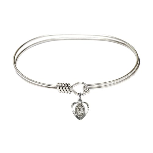 Adult 7&quot; Oval Rhodium Plated Bangle Bracelet with Scapular Charm