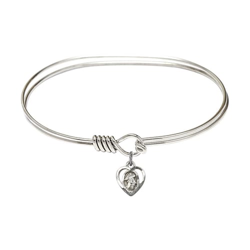 Adult 7&quot; Oval Rhodium Plated Bangle Bracelet with Guardian Angel Charm