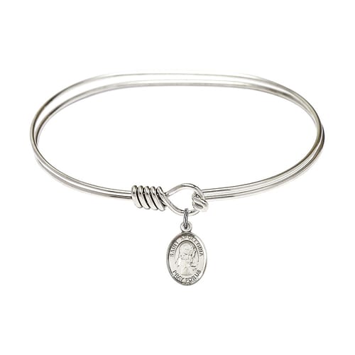 Adult 7&quot; Oval Rhodium Plated Bangle Bracelet with St. Apollonia Medal Charm