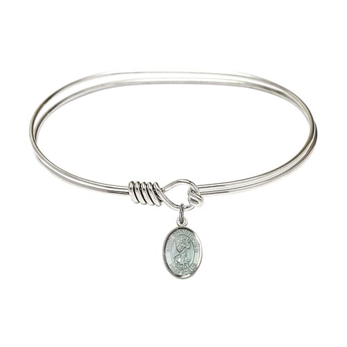 Adult 7&quot; Oval Rhodium Plated Bangle Bracelet with St. Christopher Medal Charm