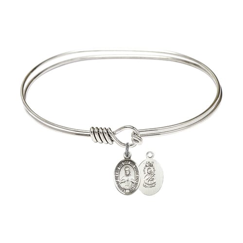 Adult 7&quot; Oval Rhodium Plated Bangle Bracelet with Scapular Charm