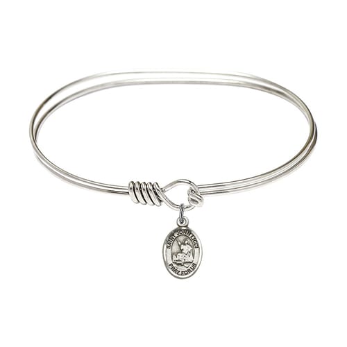 Adult 7&quot; Oval Rhodium Plated Bangle Bracelet with St. John Licci Medal...