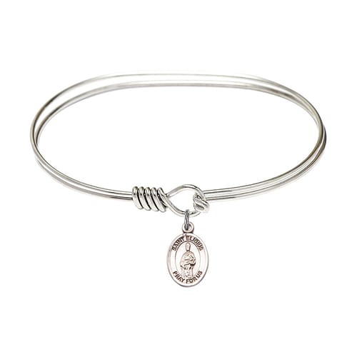 Adult 7&quot; Oval Rhodium Plated Bangle Bracelet with St. Eligius Medal Charm