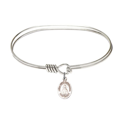 Adult 7&quot; Oval Rhodium Plated Bangle Bracelet with St. Lydia Purpuraria Medal Charm
