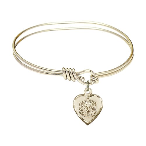 Youth Girl 5 3/4&quot; Gold Plated First Communion Heart Bangle Bracelet