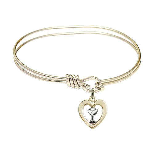 Youth 5 3/4&quot; Gold Plated Bangle Bracelet with Heart / Chalice Charm