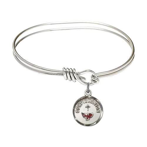 Youth 5 3/4&quot; Rhodium Plated Bangle Bracelet with Confirmation Charm