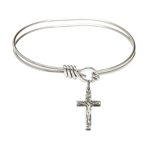 Youth 5 3/4&quot; Rhodium Plated Bangle Bracelet with Crucifix Charm