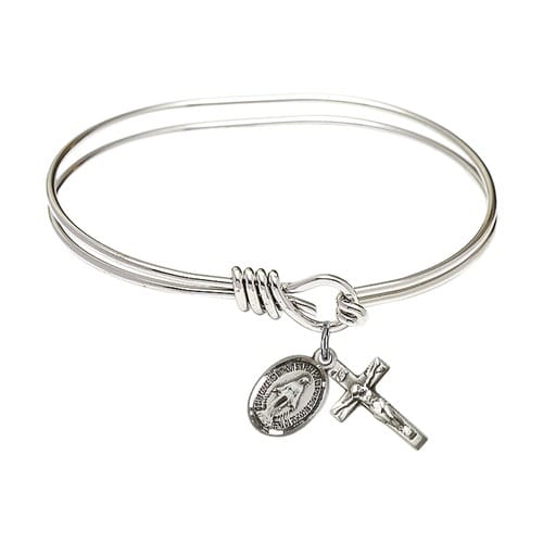Youth 5 3/4&quot; Rhodium Plated Bangle Bracelet with Miraculous/Crucifix Charm