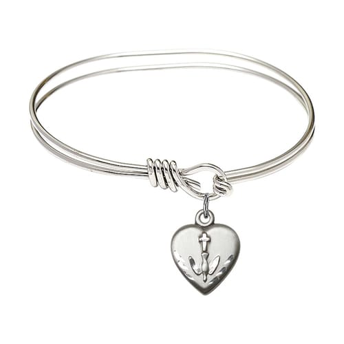 Youth 5 3/4&quot; Rhodium Plated Bangle Bracelet with Heart / Confirmation Charm