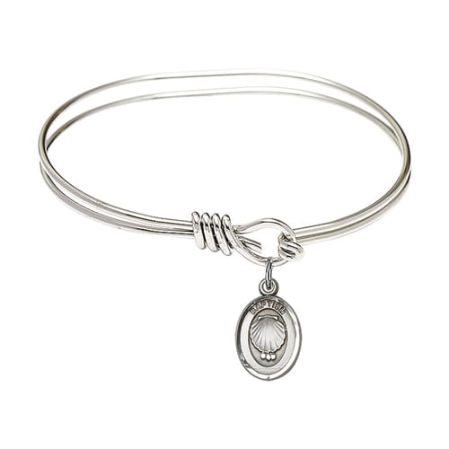 Youth 5 3/4&quot; Rhodium Plated Bangle Bracelet with Baptism Charm