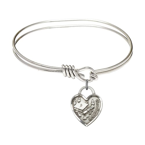 Youth 5 3/4&quot; Rhodium Plated Bangle Bracelet with Graduation Heart Charm