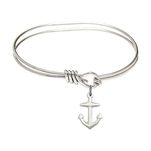 Youth 5 3/4&quot; Rhodium Plated Bangle Bracelet with Anchor Charm