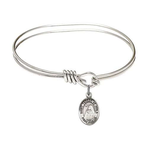 Youth 5 3/4&quot; Rhodium Plated Bangle Bracelet with St. Teresa of Avila...