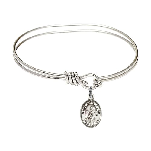 Youth 5 3/4&quot; Rhodium Plated Bangle Bracelet with St. John of God...