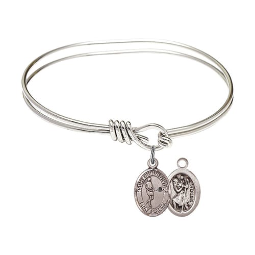 Youth 5 3/4&quot; Rhodium Plated Bangle Bracelet with St. Christopher/Tennis Medal Charm