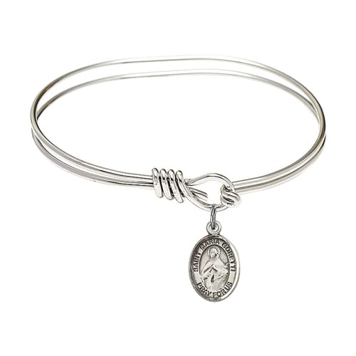 Youth 5 3/4&quot; Rhodium Plated Bangle Bracelet with St. Maria Goretti Medal Charm