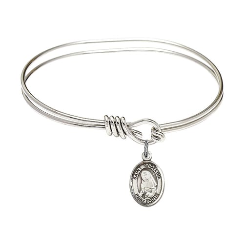 Youth 5 3/4&quot; Rhodium Plated Bangle Bracelet with St. Madeline Sophie Barat Medal Charm