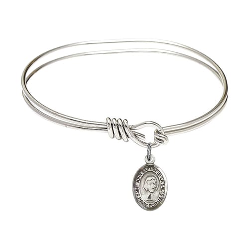 Youth 5 3/4&quot; Rhodium Plated Bangle Bracelet with St. John Baptist de...