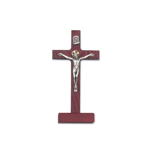 Cherry Stained Standing Crucifix 8&quot;