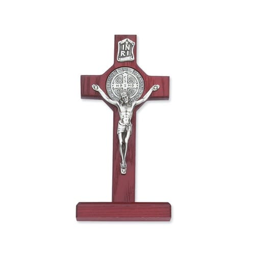 Cherry Stained Standing St. Benedict Crucifix 6&quot;