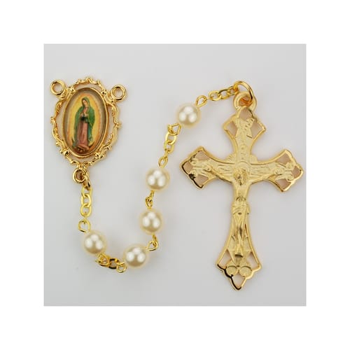 Pearlized Glass Guadalupe Rosary