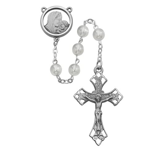 Mother and Child White Glass Rosary