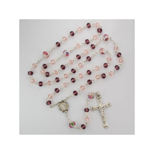 Pink Multi Tin Cut Crystal Rosary