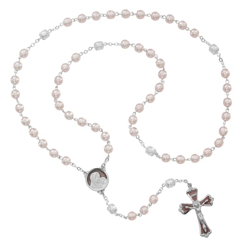 Mother and Child Pink Pearlized Glass Rosary