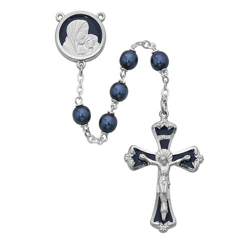 Mother and Child Blue Glass Rosary