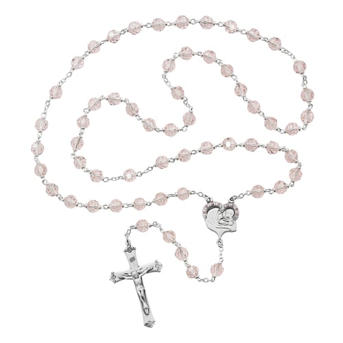 Mother and Child Pink Crystal Rosary