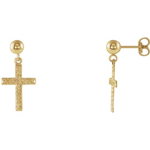 14kt Yellow Gold Cross Dangle Earrings 11 X 8