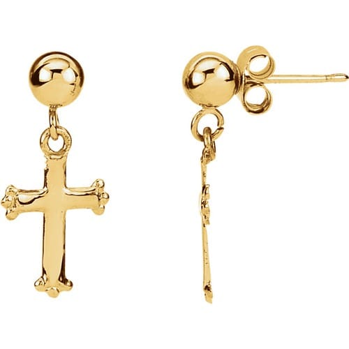 14kt Yellow Gold Cross Ball Earrings 11 X 8