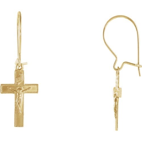 14kt Yellow Gold Crucifix Earrings 14 X 9