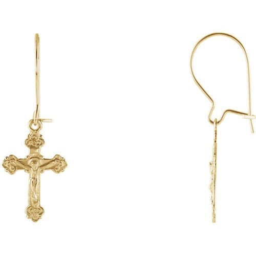 14kt Yellow Gold Crucifix Dangle Earring 13 X 9