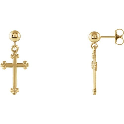 14kt Yellow Gold Cross Dangle Earring 14 X 9