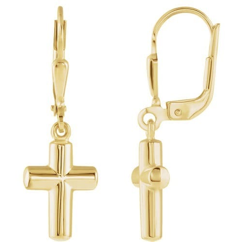 14kt Yellow Gold Cross Leverback Earrings 12 X 9