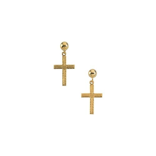 14kt Yellow Gold Cross Ball Dangle Earrings 13 X 10